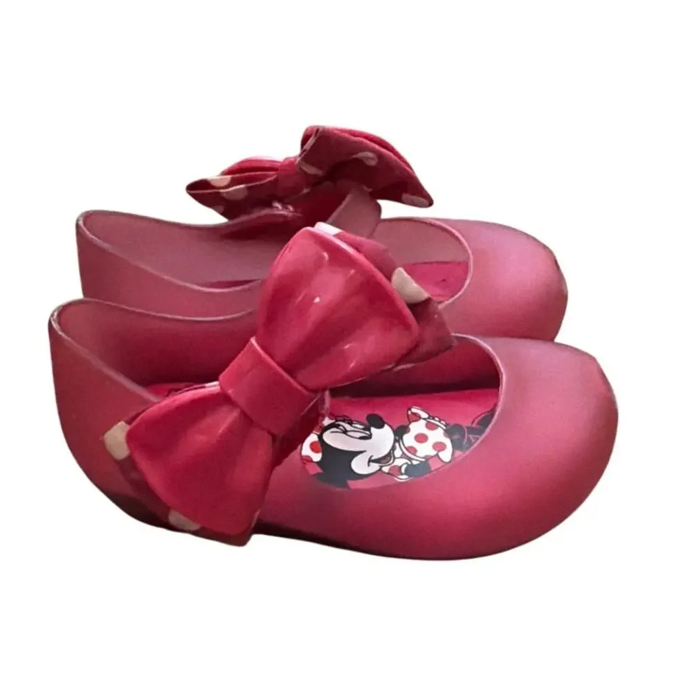 Mini Melissa x Minnie Mouse Jelly Maryjane Shoes Bow Accent Toddler Size 6